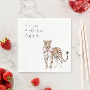 Servilleta De Papel Leopard Pink Bow Birthday