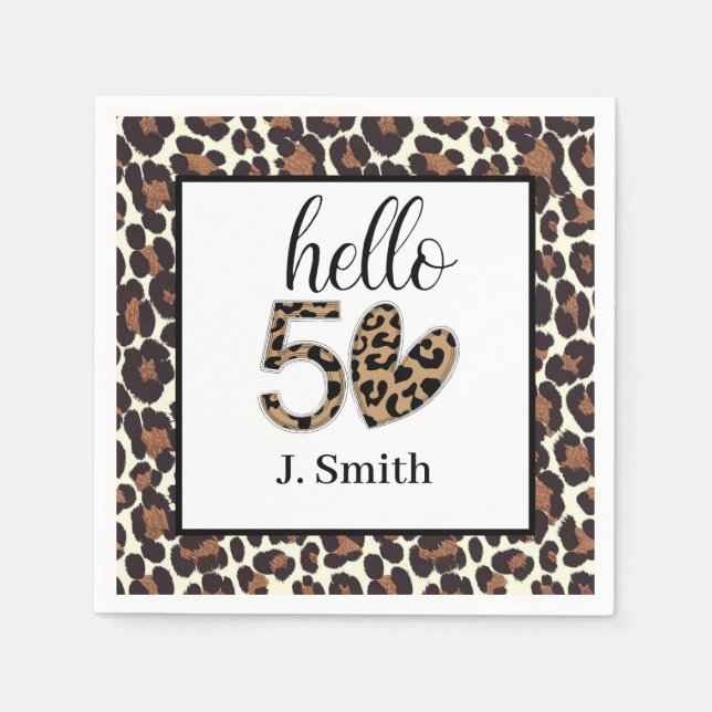 Servilleta De Papel Leopard print 50° cumpleaños (Anverso)