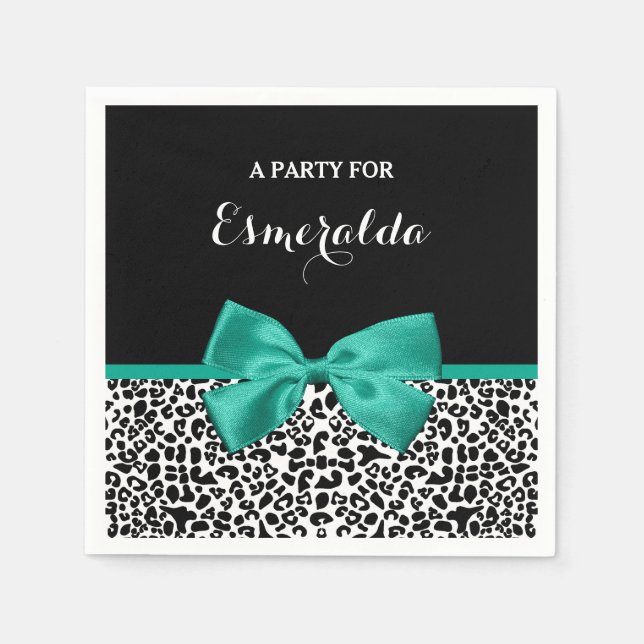 Servilleta De Papel Leopard Print Emerald Green Ribbon Bow Nombre Moda (Anverso)
