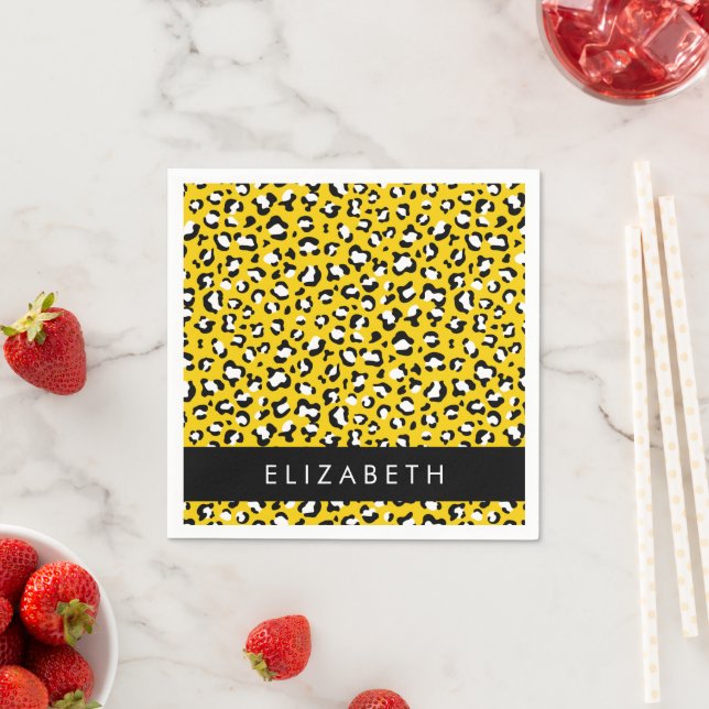 Servilleta De Papel Leopard Print, Spots, Yellow Leopard, tu nombre (In situ)