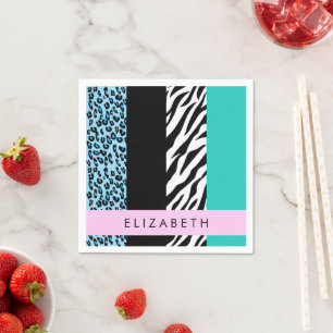 Servilleta De Papel Leopard Print, Zebra Print, Blue, Your Name