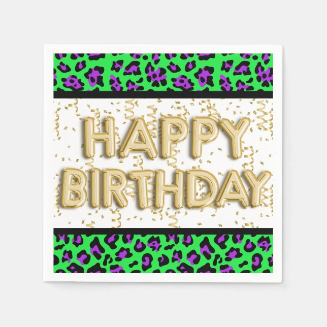 Servilleta De Papel Leopard Purple Green Gold Happy Birday (Anverso)
