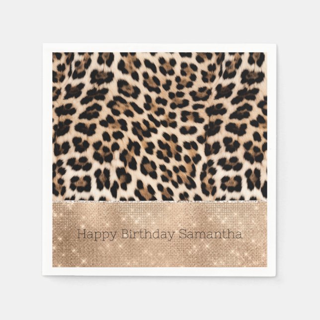 Servilleta De Papel Leopardo de Crema de Glitz de Champagne (Anverso)