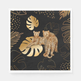 Servilleta De Papel Leopardo de hojas de oro negro