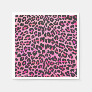 Servilleta De Papel Leopardo de impresión negro y rosa caliente