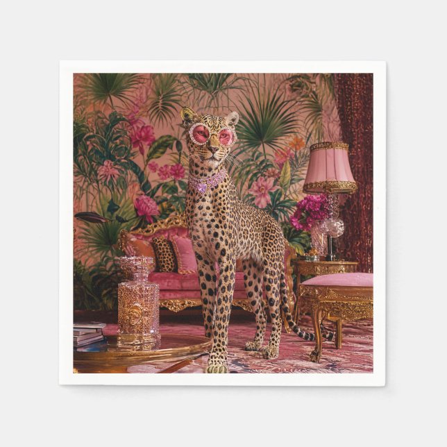 Servilleta De Papel Leopardo entre los helechos (Anverso)