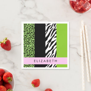 Servilleta De Papel Leopardo Print, Zebra Print, Green, Your Name