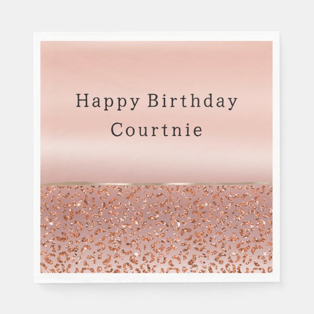 Servilleta De Papel Leopardo Purpurina Rosa Gold Rubor Glam (Anverso)