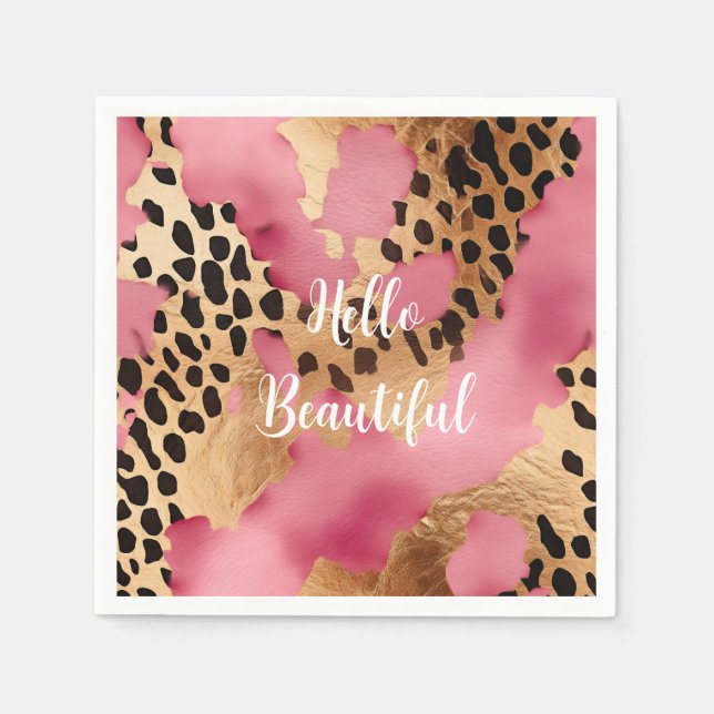 Servilleta De Papel Leopardo rosa de oro de Girly (Anverso)