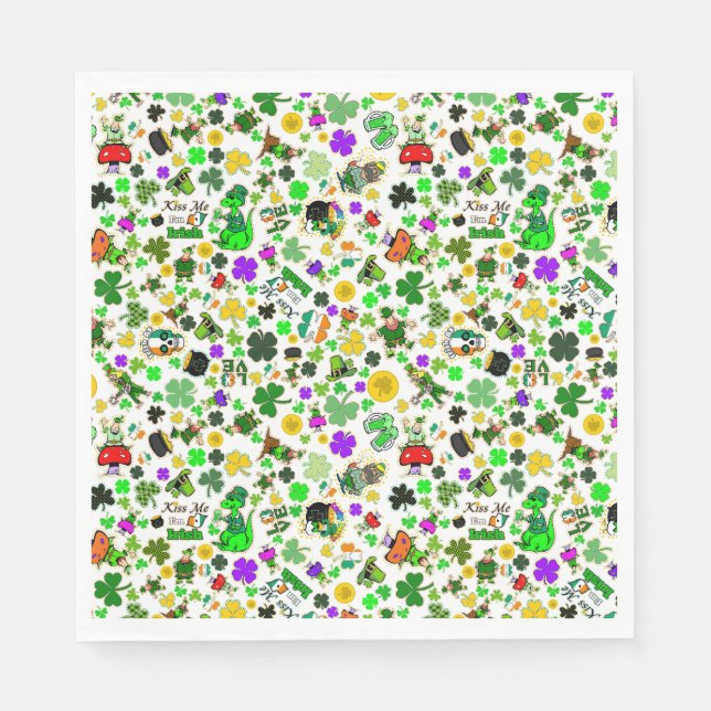 Servilleta De Papel Leprechauns Shamrock Gold Mushrooms Kisme Irish (Anverso)