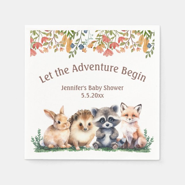 Servilleta De Papel let the adventure begin animals baby shower  (Anverso)