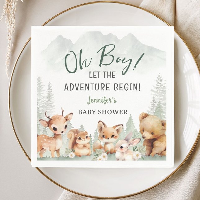 Servilleta De Papel Let The Adventure Begin Boy Woodland Baby Shower  (Subido por el creador)