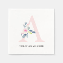 SERVILLETA DE PAPEL LETRA A DE ALFABETOS FLORALES BLANCOS AZULES DE RU