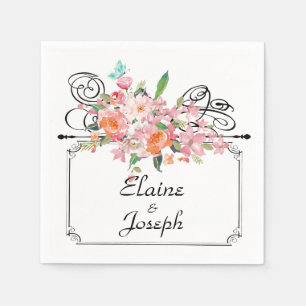 Servilleta De Papel letra colgante floral victoriana boda blanca negra