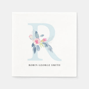 SERVILLETA DE PAPEL LETRA DE ALFABETOS DE FLORAL BLANCA AZUL DE RUBOR