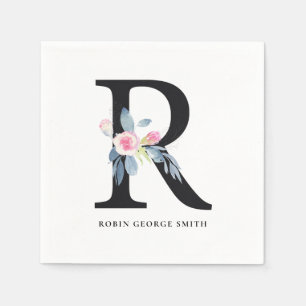 SERVILLETA DE PAPEL LETRA DE ALFABETOS DE FLORAL BLANCA AZUL DE RUBOR