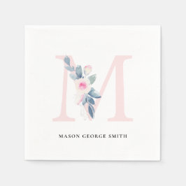 SERVILLETA DE PAPEL LETRA DE ALFABETOS FLORALES BLANCOS AZULES DE RUBO