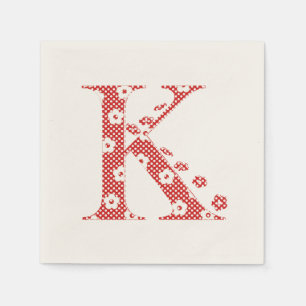 Servilleta De Papel Letra de patrón de flor K(rojo)