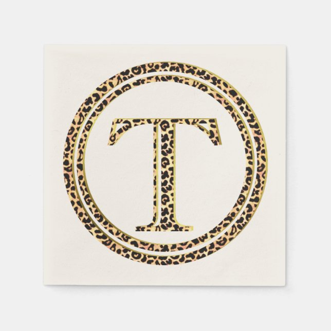 Servilleta De Papel Letra de patrón leopardo "T" (Anverso)
