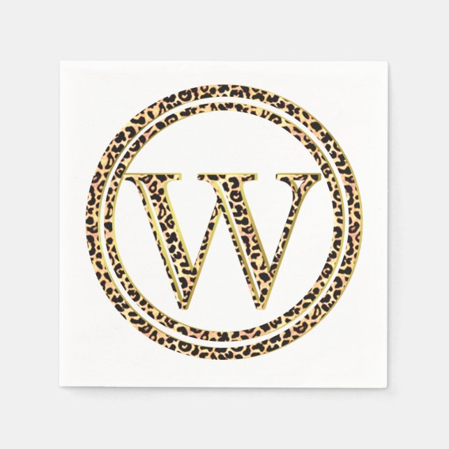 Servilleta De Papel Letra de patrón leopardo "W" (Anverso)
