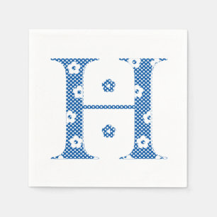 Servilleta De Papel Letra del patrón de flor H (azul)