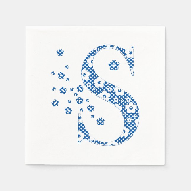 Servilleta De Papel Letra del patrón de flor S (azul) (Anverso)