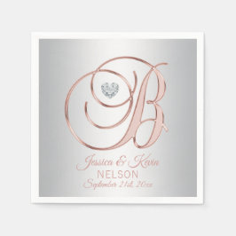 Servilleta De Papel Letra elegante 'B' Boda de oro gris plateado