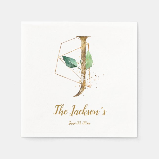 Servilleta De Papel Letra estilizada J Boda floral servilletas (Anverso)