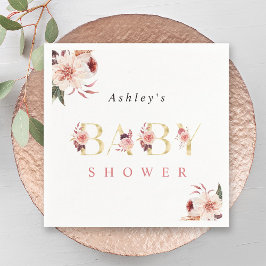 Servilleta De Papel Letra floral Gold Elegante Chica Baby Shower Napki