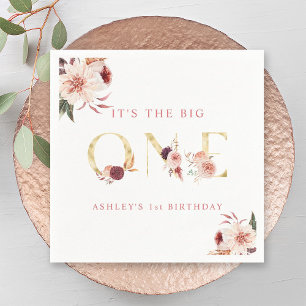 Servilleta De Papel Letra floral oro Chica elegante primer cumpleaños