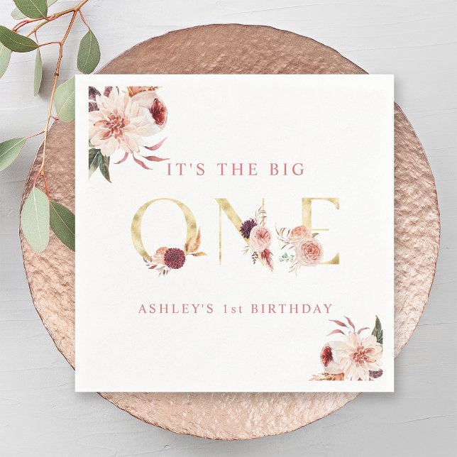 Servilleta De Papel Letra floral oro Chica elegante primer cumpleaños (Subido por el creador)