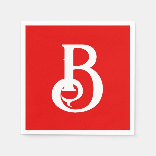 Servilleta De Papel Letra inicial clásica blanca monogramada roja (Anverso)