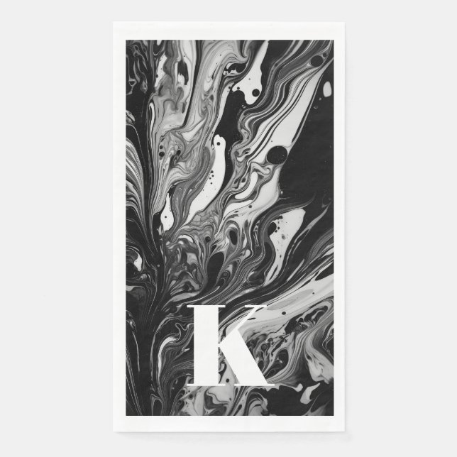 Servilleta De Papel Letra inicial monograma tinta blanca negra mármol (Anverso)