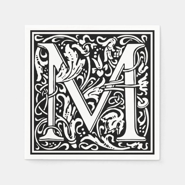 Servilleta De Papel Letra M Monograma medieval Art Nouveau (Anverso)