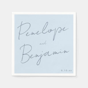Servilleta De Papel Letra manuscrita moderna suave azul elegante boda