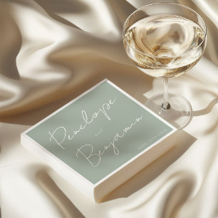 Servilleta De Papel Letra Moderna a Mano Boda Boho Sage