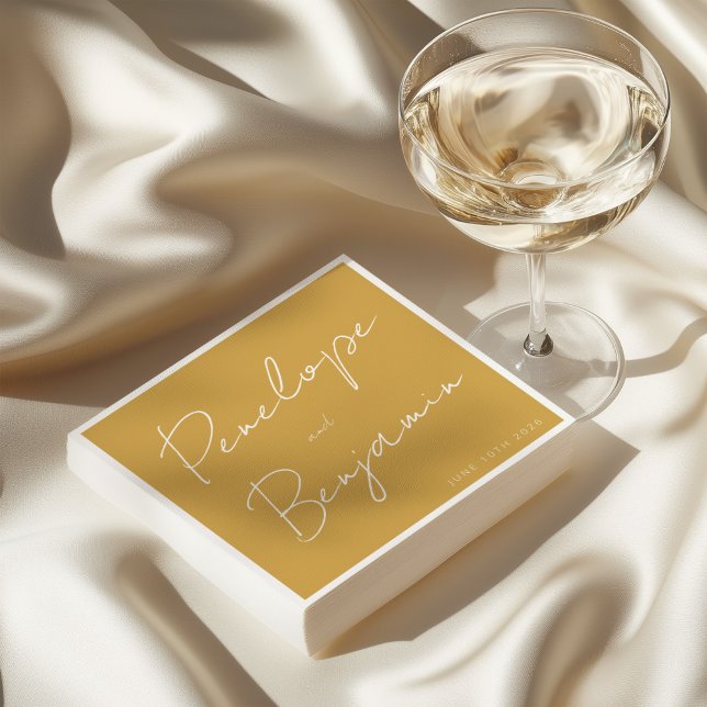Servilleta De Papel Letra Moderna a Mano para Bodas Boho Amarillo (Subido por el creador)