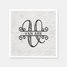 Letra monográfica V con nombre de familia