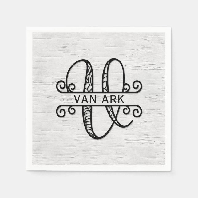 Servilleta De Papel Letra monográfica V con nombre de familia (Anverso)