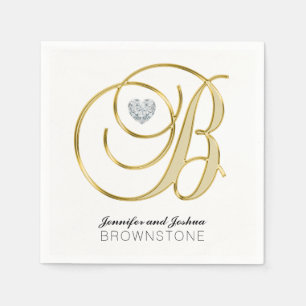 Servilleta De Papel Letra monograma B Boda blanco de oro personalizada