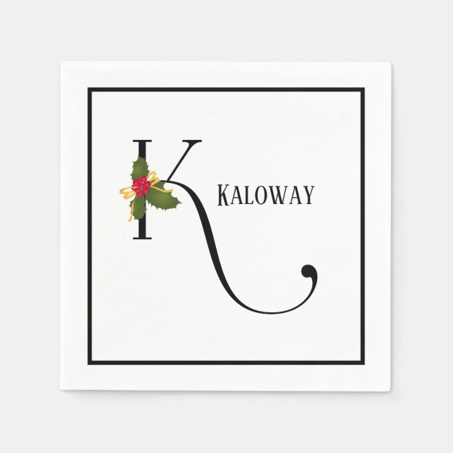 Servilleta De Papel Letra monograma holly de vacaciones K papel person (Anverso)