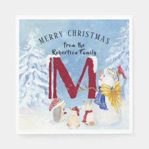 Servilleta De Papel Letra monograma M Angel Snowman Navidades