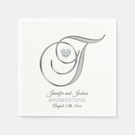 Servilleta De Papel Letra monograma personalizada T Boda plateado