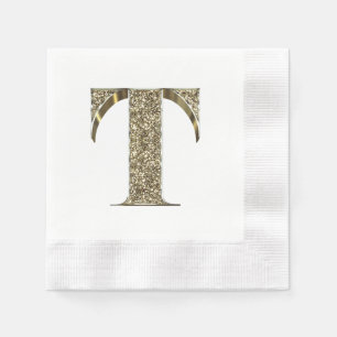 Servilleta De Papel Letra monogramada inicial T manchas de oro elegant