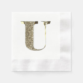 Servilleta De Papel Letra monogramada inicial U Gold Sparkles Elegante