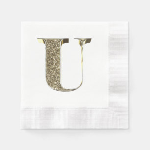 Servilleta De Papel Letra monogramada inicial U Gold Sparkles Elegante