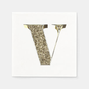 Servilleta De Papel Letra monogramada inicial V cáscaras de oro elegan