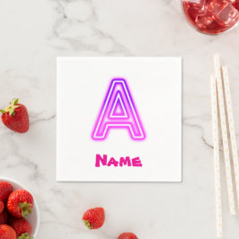 Servilleta De Papel Letra Neon A Monograma Brillante Rosa Purpura Inic