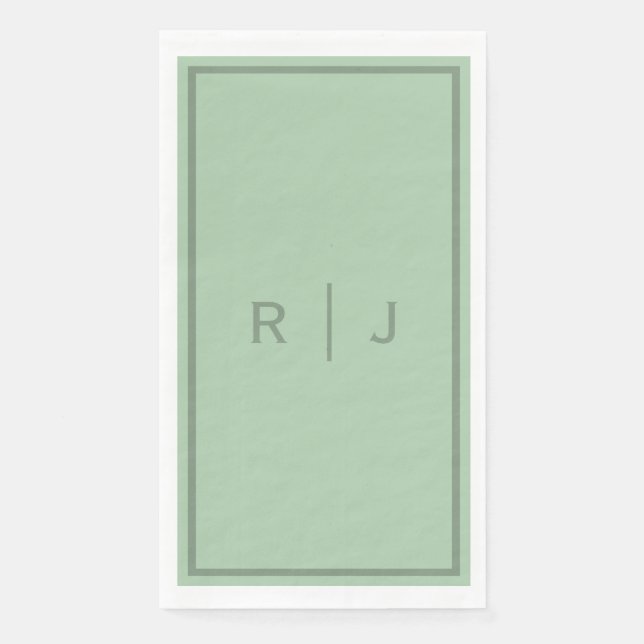 Servilleta De Papel Letra sage Green Monogram Script Initials Boda (Anverso)