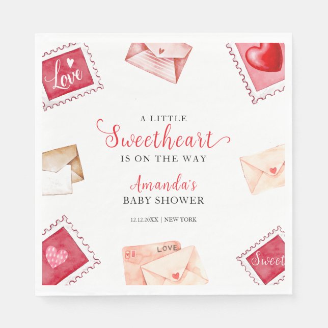 Servilleta De Papel Letra Stamp SValentine Baby Shower (Anverso)